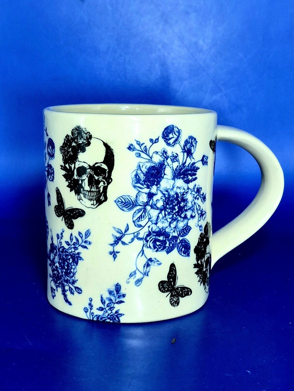 Ella Levinson Ceramics Skull & Floral Mug Handmade Artisan Pottery